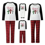 ELIPPEO Christmas Family Pajamas Matching Set Letter Cross Print Long Sleeve Tops and Plaid Pants Sleepwear