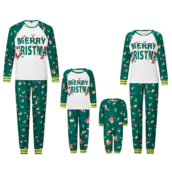 Christmas Family Pajamas Matching Set Letter Print Long Sleeve Tops and Santa Claus Print Pants Sleepwear