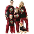 thumbnail image 1 of Christmas Family Pajamas Matching Set Letter Santa Hat Print Long Sleeve Tops and Black Red Plaid Pants Sleepwear, 1 of 10