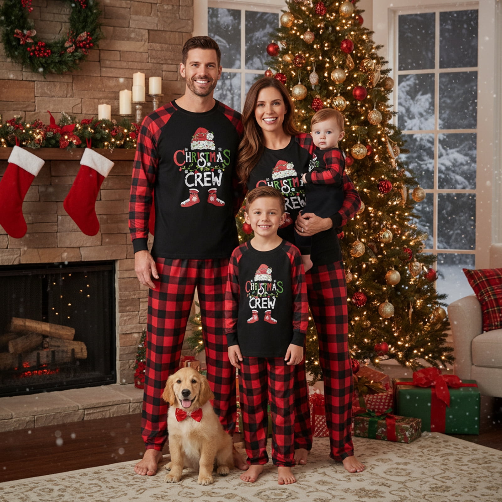 Christmas Family Pajamas Matching Set Letter Santa Hat Print Long ...