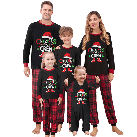 Christmas Family Pajamas Matching Set Letters Print T-shirt Plaid Pants Sleepwear Loungewear
