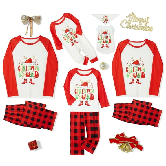Christmas Family Pajamas Matching Set Letters T-shirt with Plaid Pants