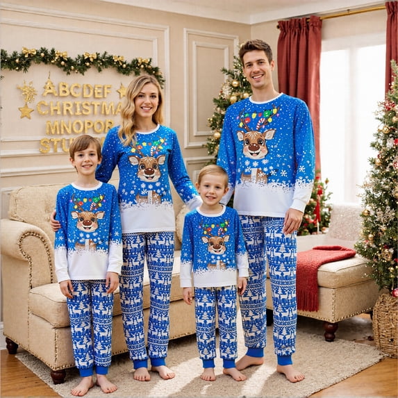 Christmas Family Pajamas Matching Set Long Sleeve Elk Print Sleepwear Loungewear