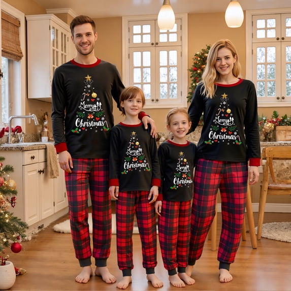 Christmas Family Pajamas Matching Set Merry Christmas Tree Print Holiday Pjs Sleepwear Outfits