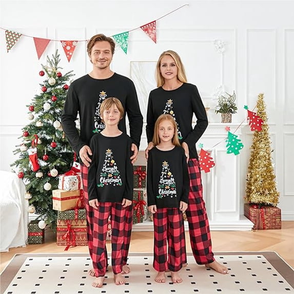 Christmas Family Pajamas Matching Set Merry Christmas Tree Print Holiday Pjs Sleepwear Outfits