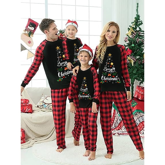 Christmas Family Pajamas Matching Set Merry Christmas Tree Print Holiday Pjs Sleepwear Outfits
