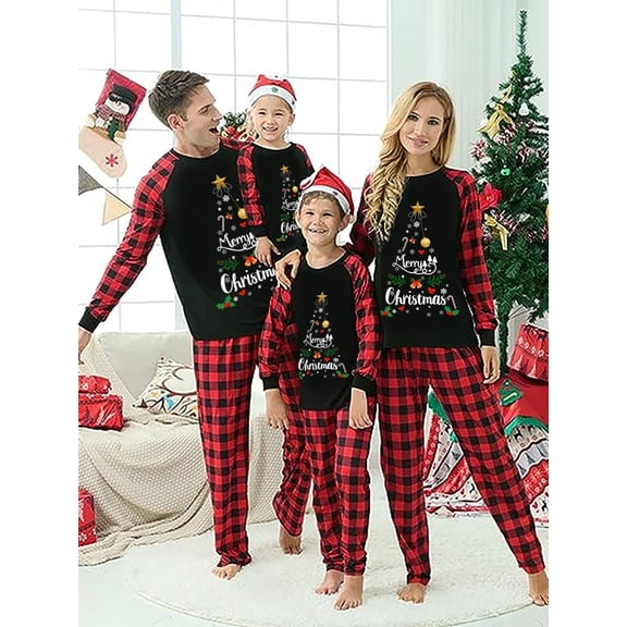 Christmas Family Pajamas Matching Set Merry Christmas Tree Print Holiday Pjs Sleepwear Outfits