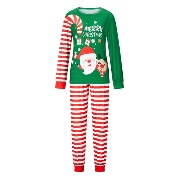 Christmas Family Pajamas Matching Set Santa Claus Letter Print Long Sleeve Tops and Striped Pants Sleepwear