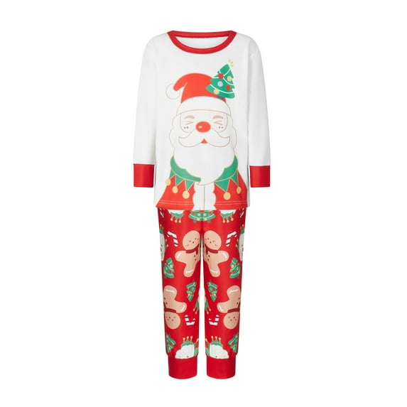 Christmas Family Pajamas Matching Set Santa Claus Print Long Sleeve Tops and Pants Loungewear Soft Sleepwear