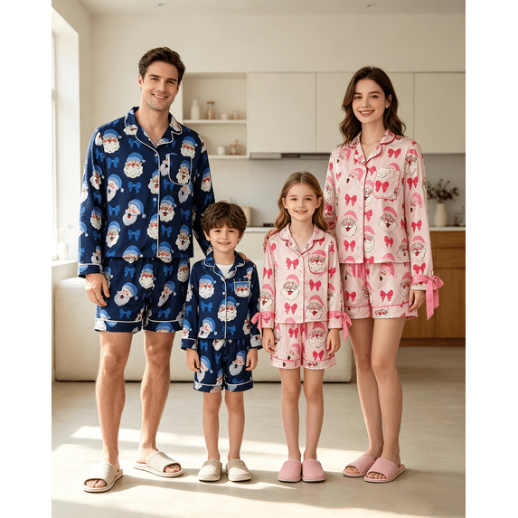 Christmas Family Pajamas Matching Set Santa Claus Print Tops and Shorts