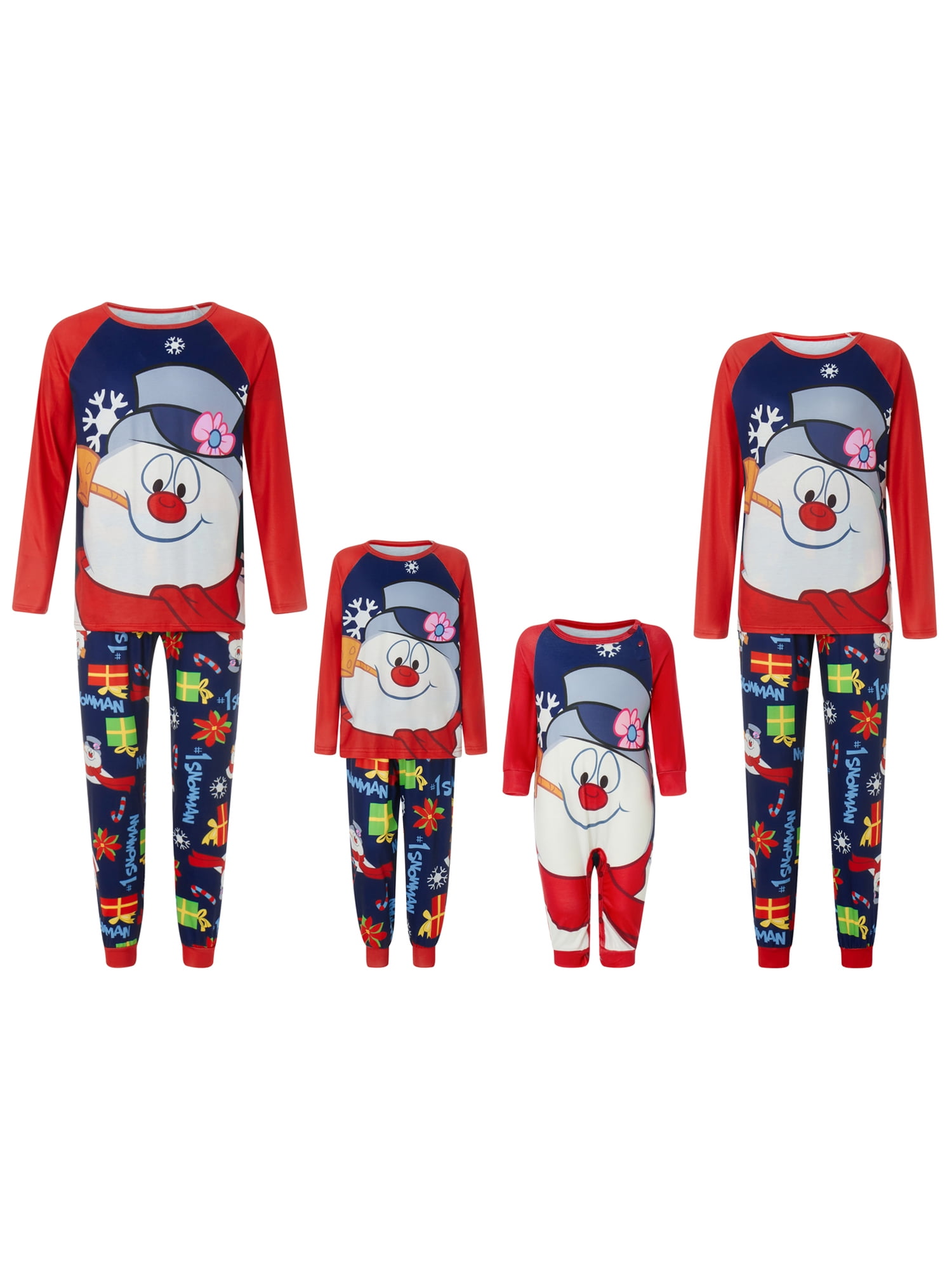 Crew Neck Christmas Pajama Matching Family Set With Blue Print main image 1