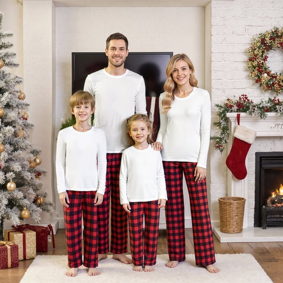 Christmas Family Pajamas Matching Set Solid Long Sleeve Top Pants Sleepwear