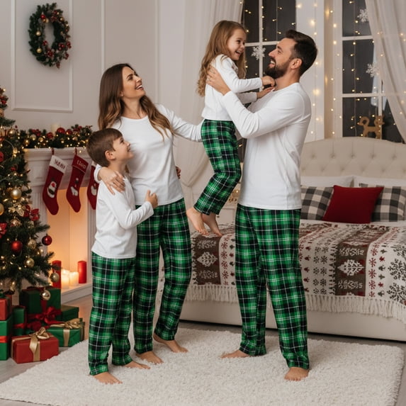 Christmas Family Pajamas Matching Set Solid Long Sleeve Top Pants Sleepwear