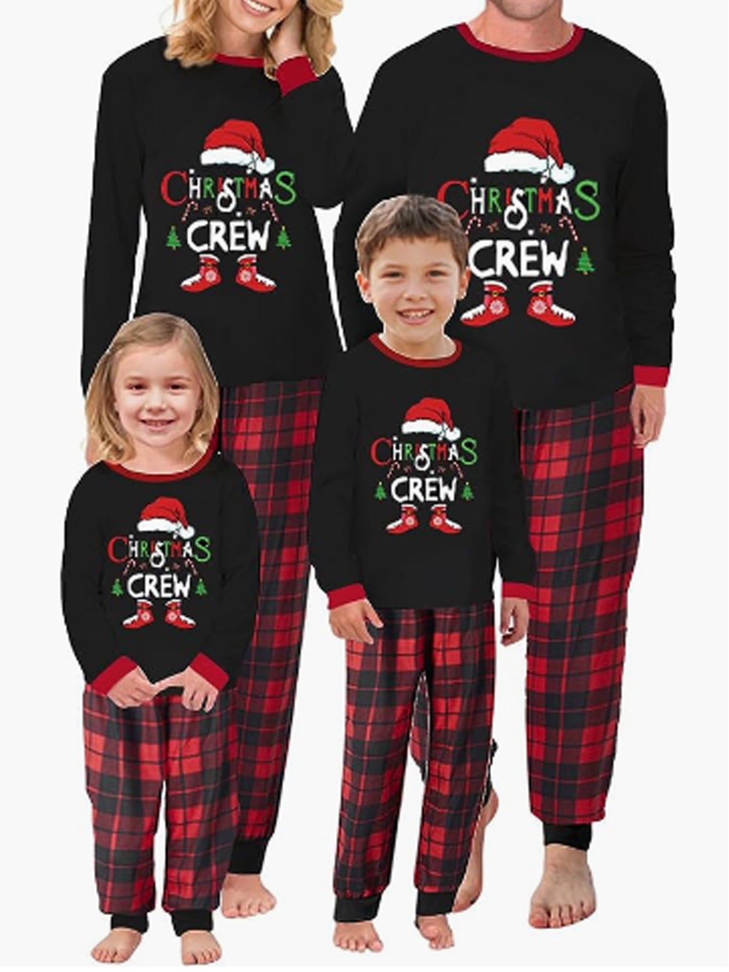 Crew Neck Christmas Pajama Matching Family Set With Blue Print