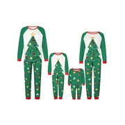 Christmas Family Pajamas Matching Set, Xmas Tree Print Long Sleeve T-shirt with Stars Print Pants Sleepwear