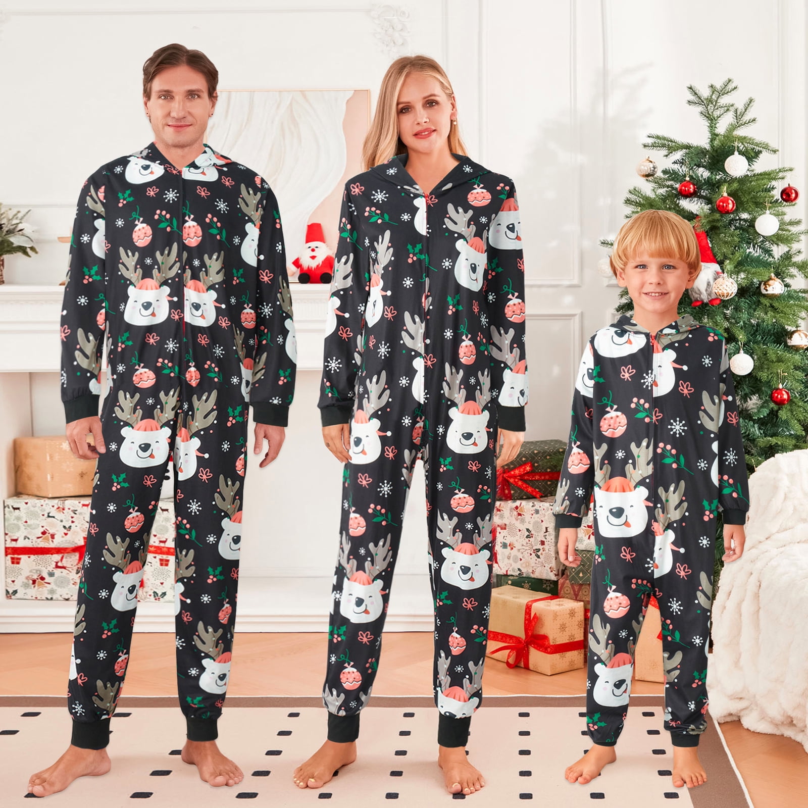 Christmas Family Pajamas Matching Sets Cartoon Elk Santa Snowflake Deer