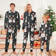 ROAONOCOMO Christmas Family Pajamas Matching Sets Cartoon Elk Santa Snowflake Deer One Piece Pajamas Hooded Zippered Pajamas For Adult Kids