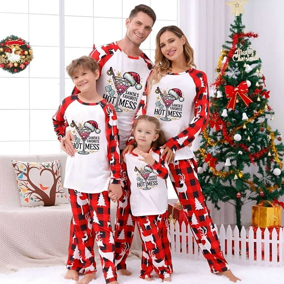 Christmas Family Pajamas Matching Sets, Cute Christmas Printed 2 Piece Sleepwear, Holiday PJs Jammies for Couples/Women/Men