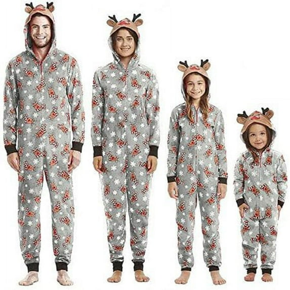 Christmas Family Pajamas Matching Sets Deer Onesie Jumpsuits Baby Kids Adults Women Pjs Sleepwear Homewear Outfits, Gray Child 9T