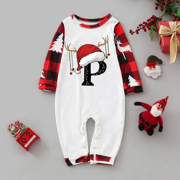 Christmas Family Pajamas Matching Sets Letters Graphic Long Sleeve Shirts & Pj Pants for Little one