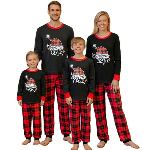 Christmas Family Pajamas Matching Sets Long Sleeve Top Plaid Pant Holiday Sleepwear Sets