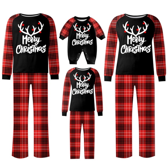 Christmas Family Pajamas Matching Sets, Merry Christmas Family Pjs Xmas Long Sleeved Top and Pants Family Set Parent Checkered Pjs Xmas, Pajamas for Family Couples Women Men