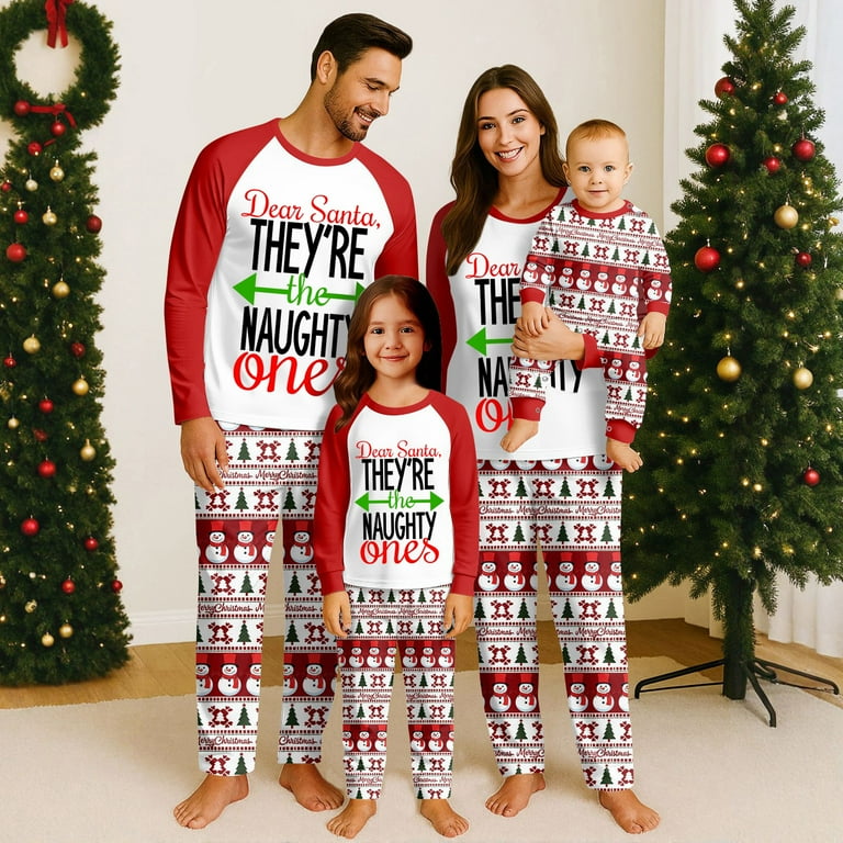 Christmas Family Pajamas Matching Sets Merry Christmas Letter