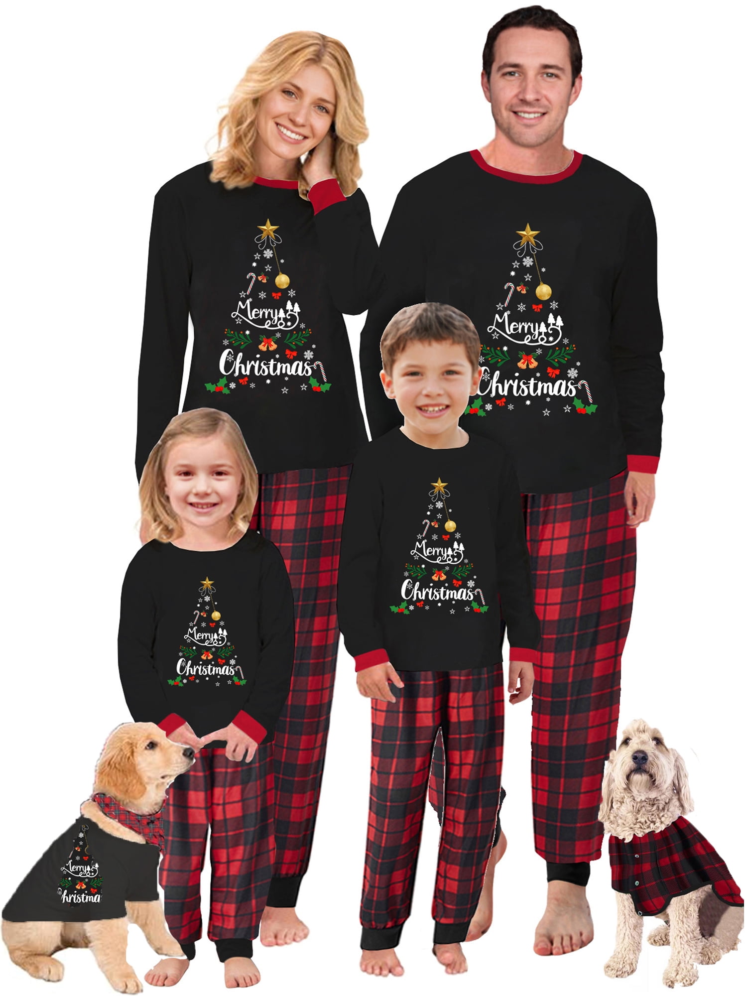 Christmas Family Pajamas Matching Sets Merry Christmas Top + Plaid ...