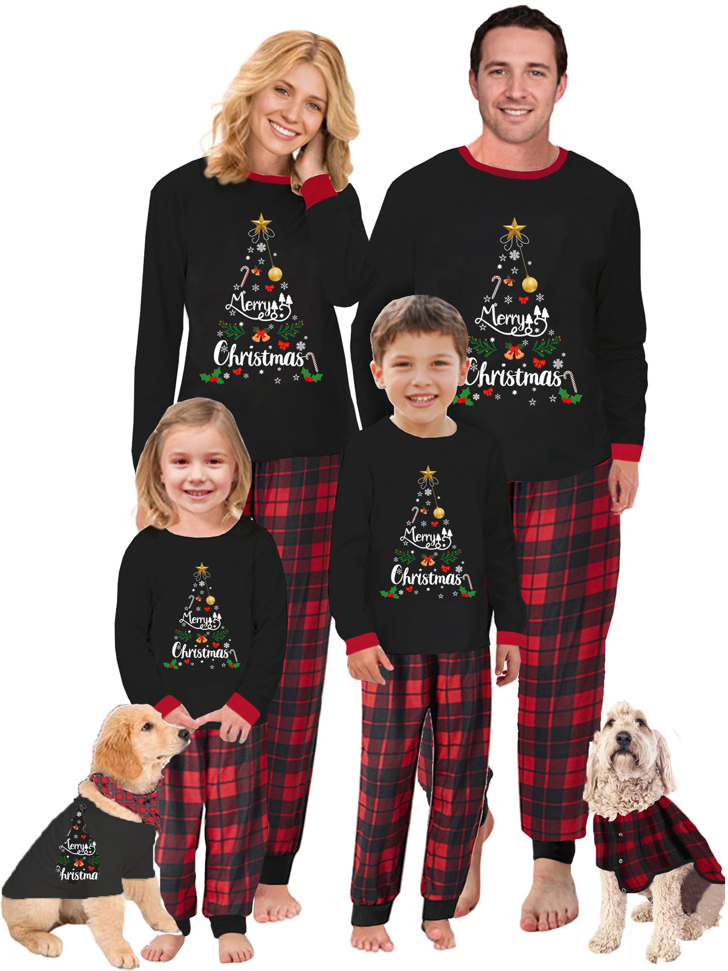 Christmas Family Pajamas Matching Sets Merry Christmas Top + Plaid