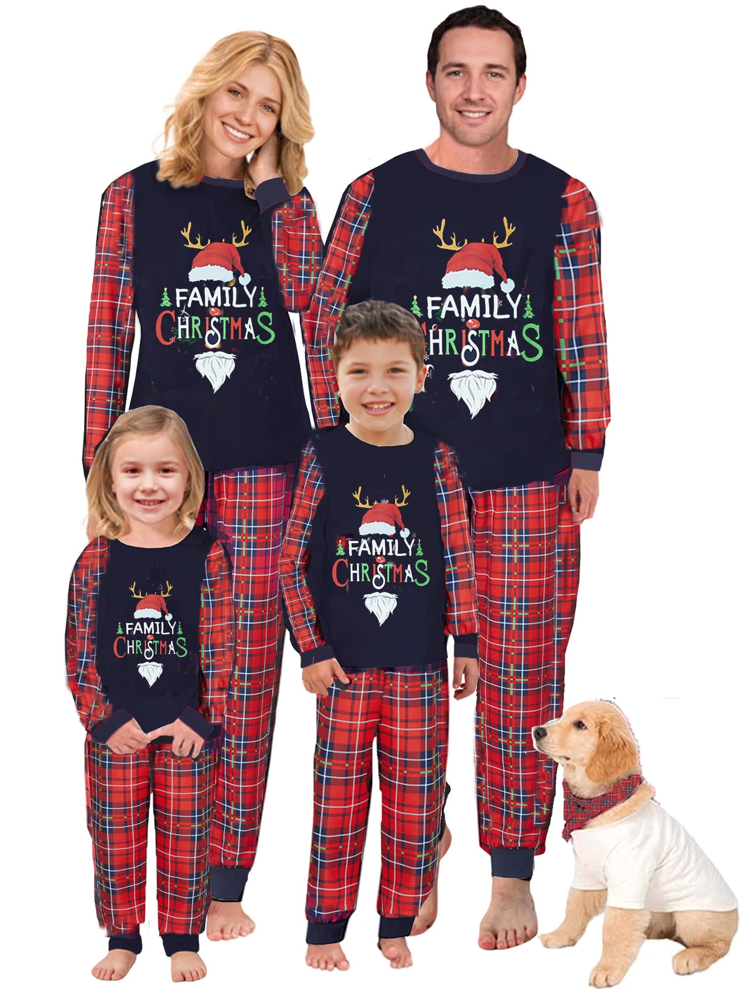 Christmas Family Pajamas Matching Sets Merry Christmas Top + Plaid