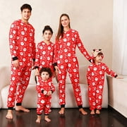 BAOZHUSS Christmas Family Pajamas Matching Sets Santa Claus Printed Onesie Jumpsuit with Reindeer Hooded Sleepwear Homewear Outfits Women