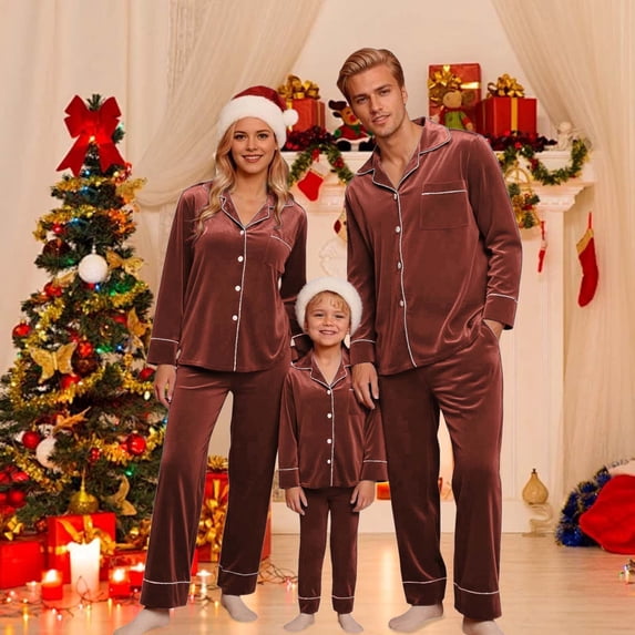 Christmas Family Pajamas Matching Sets Velvet Pjs Long Sleeve Button ...