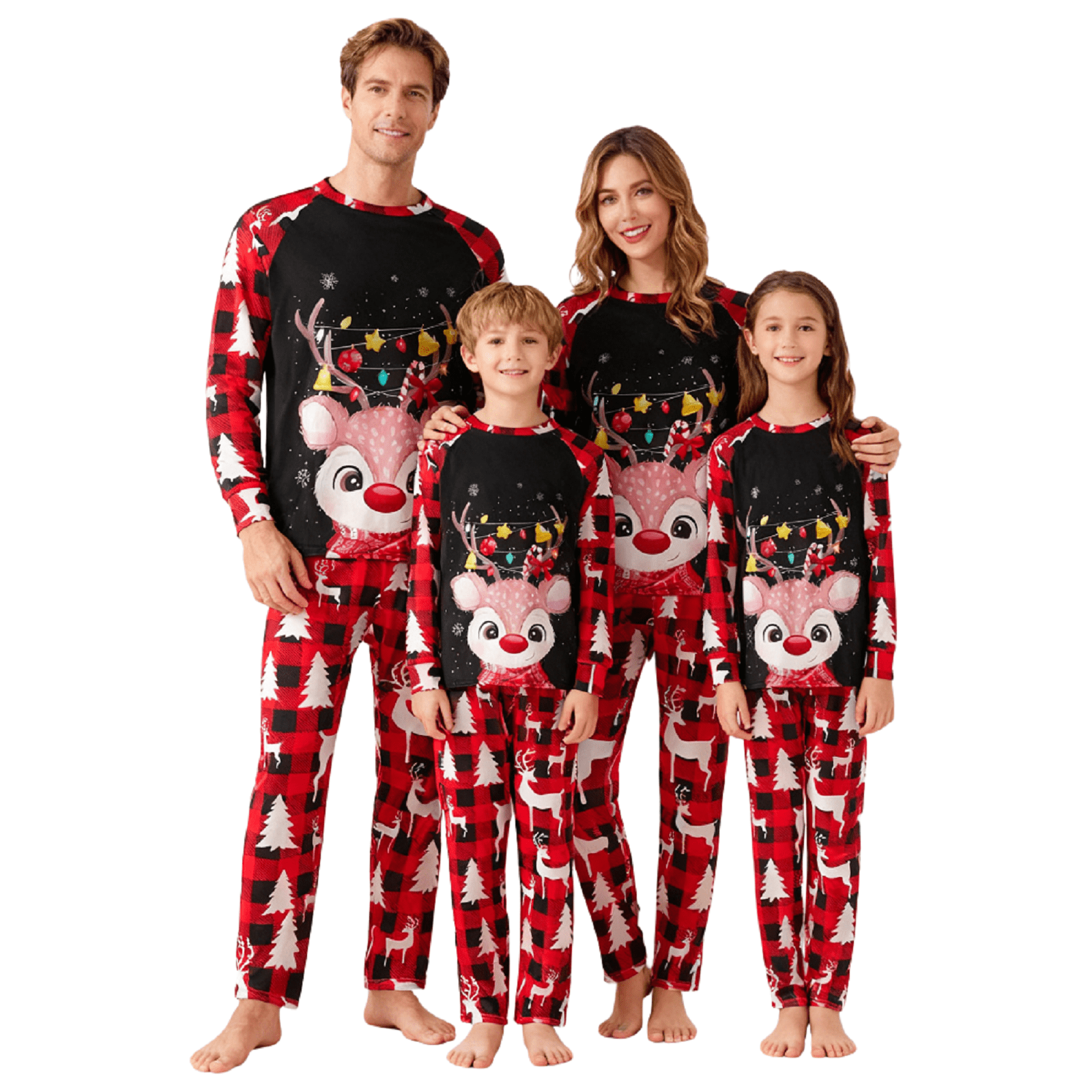 Christmas Family Pajamas Set Deer Print Long Sleeve Pullover Top Pant ...