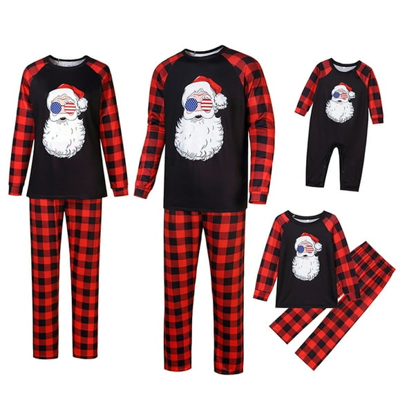 Christmas Family Pajamas Set, Santa Print Tops Holiday Christmas Pajamas Family Matching Pjs Set Santa Claus Print Xmas Jammies