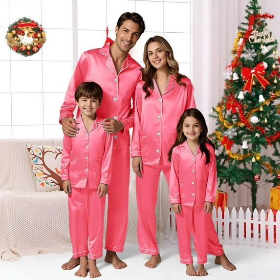 Christmas Family Pajamas Silk Christmas Pjs Long Sleeve Button down Holiday Casual Matching Pajama Sets Christmas Pajamas Womens