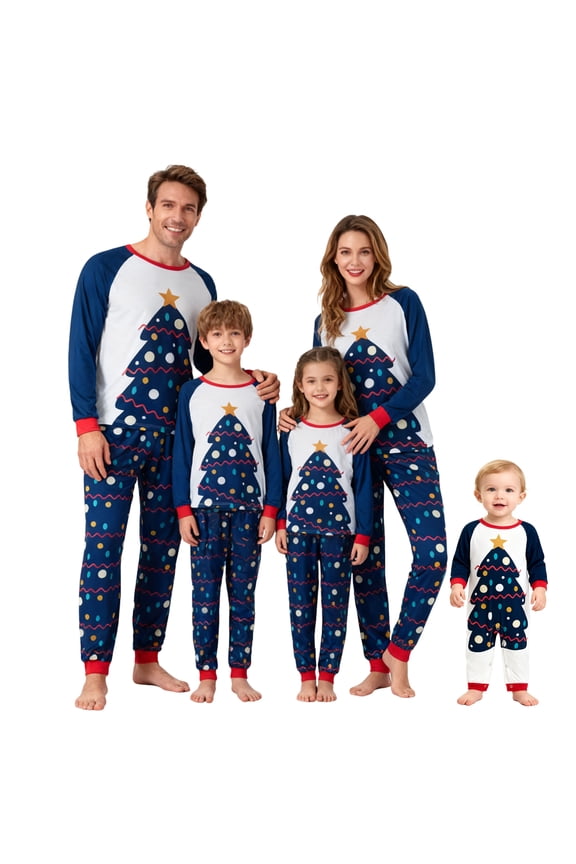 Christmas Family Pajamas Tree Print Matching Matching Sets Holiday Sleepwear Sets