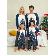 CAITZR Christmas Family Pajamas with Tree Print, Color Matching Classic Crew Neck Casual Style Holiday Clothing