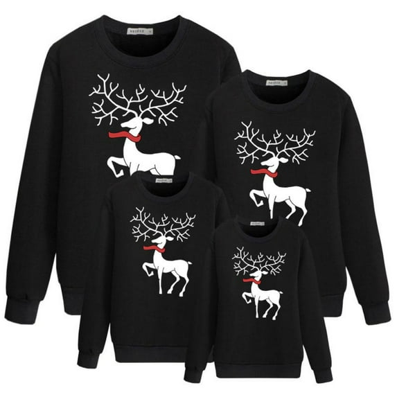 Christmas Family Shirt, Mommy Daddy and Kids Fashion Deer Print Long Sleeve T-Shirt Blouse Tops Matching Family Outfit, Black, Kid, 4Y-5Y