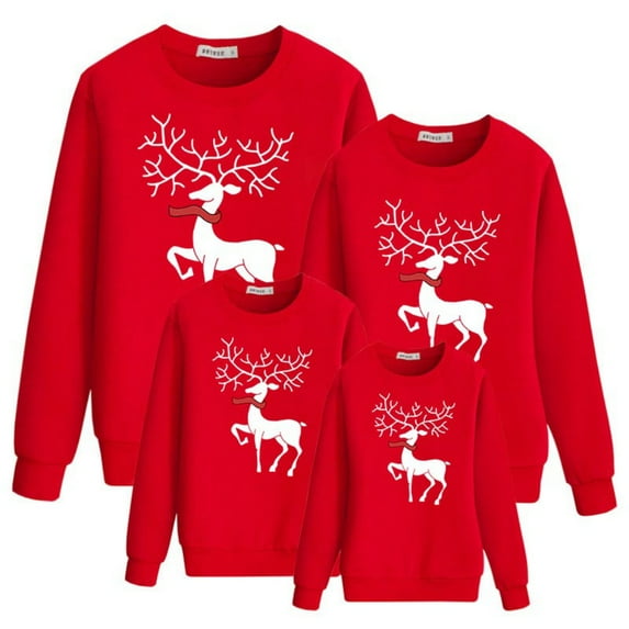 Christmas Family Shirt, Mommy Daddy and Kids Fashion Deer Print Long Sleeve T-Shirt Blouse Tops Matching Family Outfit, Red, Kid, 4Y-5Y