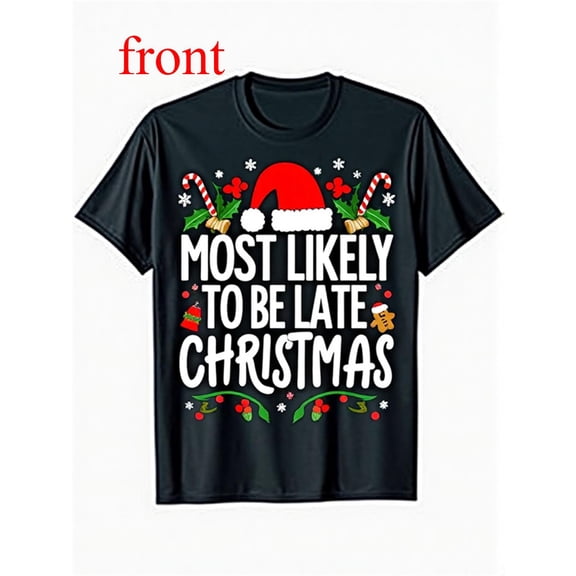 Christmas Family Tee T Shirt Graphic Tops Letter Design Santa Hat Candy Cane Trendy Short Sleeve Black S-5XL