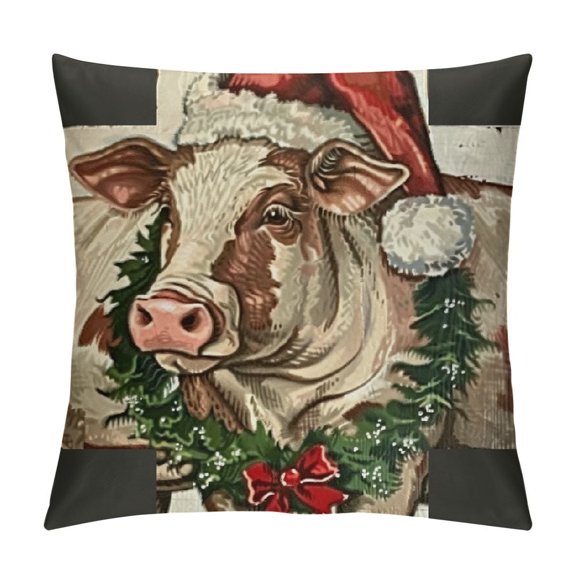 Christmas Farm Animals Decorative Throw Pillow Covers Xmas Cow Pig Chicken Wreath Cushion Case Decor, Buffalo Plaid Polka Dots Stripes Winter Holiday Farmhouse Home Decoration