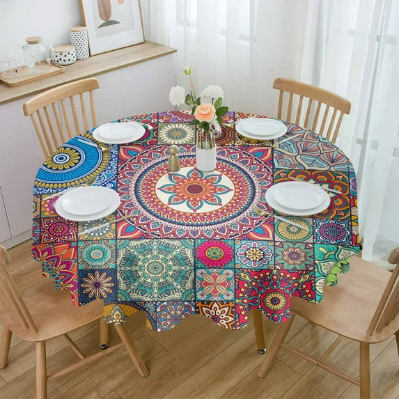 Christmas Farm Garland Stripes Round Tablecloth Waterproof Wedding Decor Table Cover Christmas Party Decorative Tablecloth