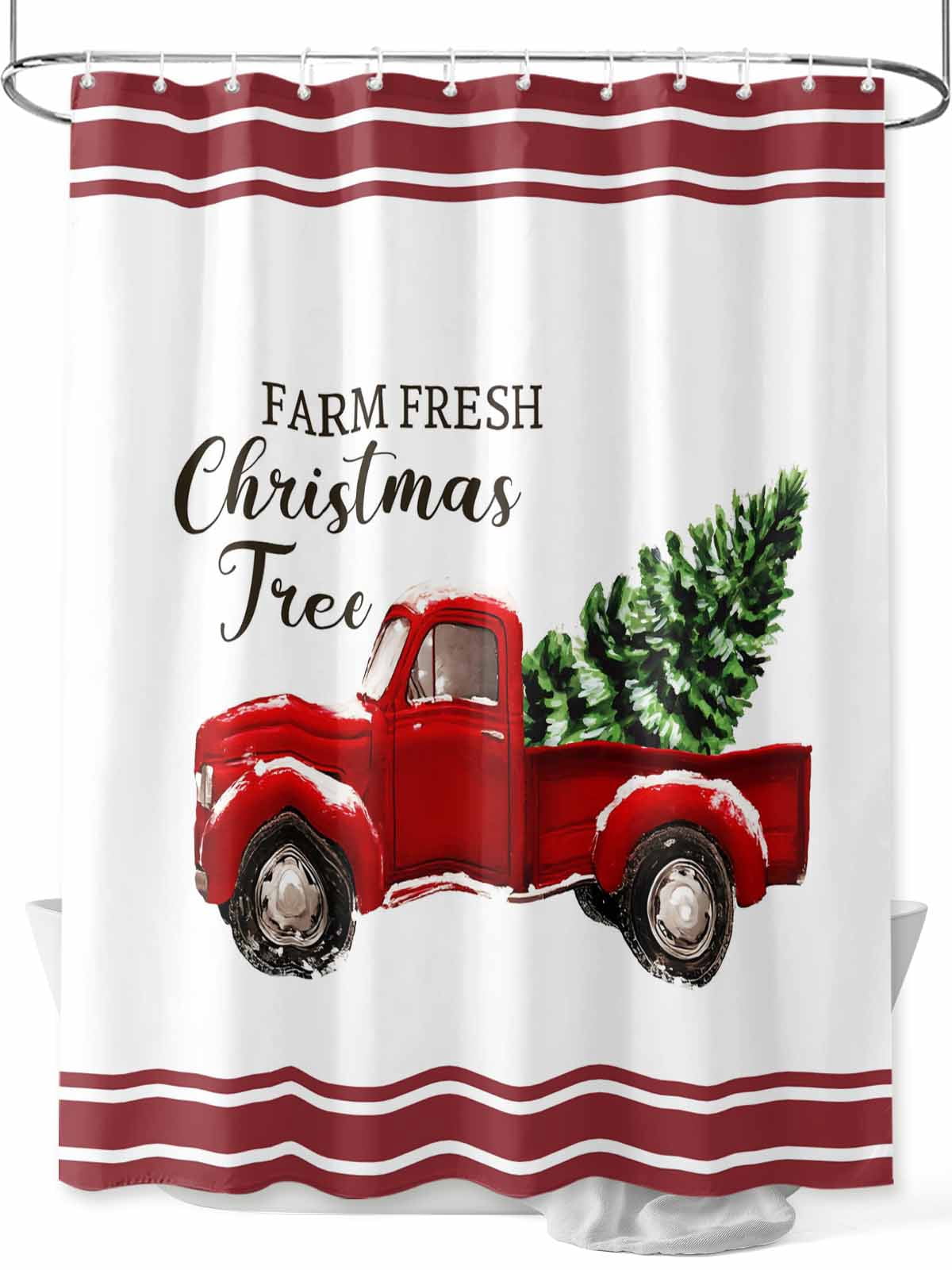 Farmhouse Christmas Horse Shower Curtain - Rustic Barn Animal Holiday Decor, 70x70 Inches - View #7