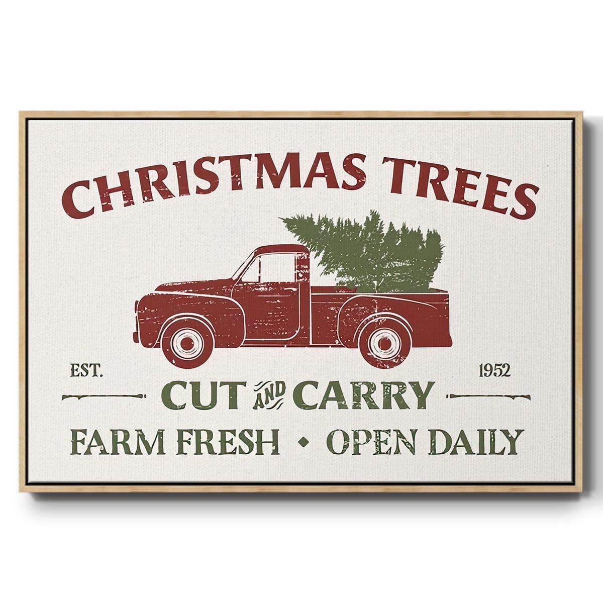 Christmas Farm Sign Collection A - Framed Gallery Wrapped Holiday Canvas - 17 x 25 - Natural Wood Frame