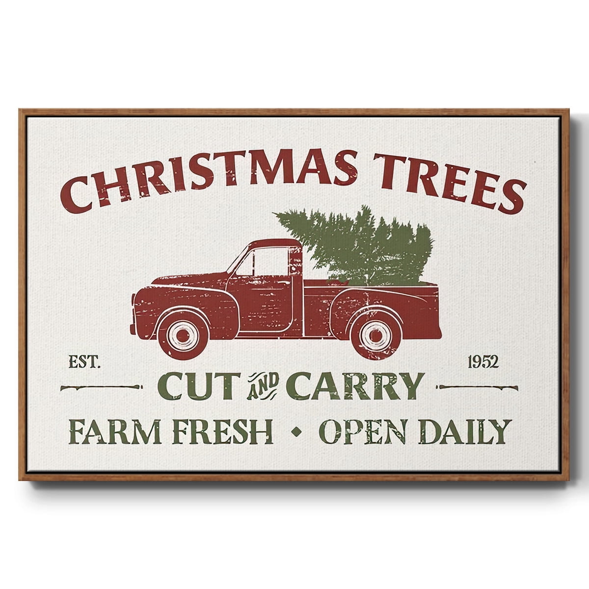 Christmas Farm Sign Collection A - Framed Gallery Wrapped Holiday Canvas - 27 x 41 - Rosewood Frame