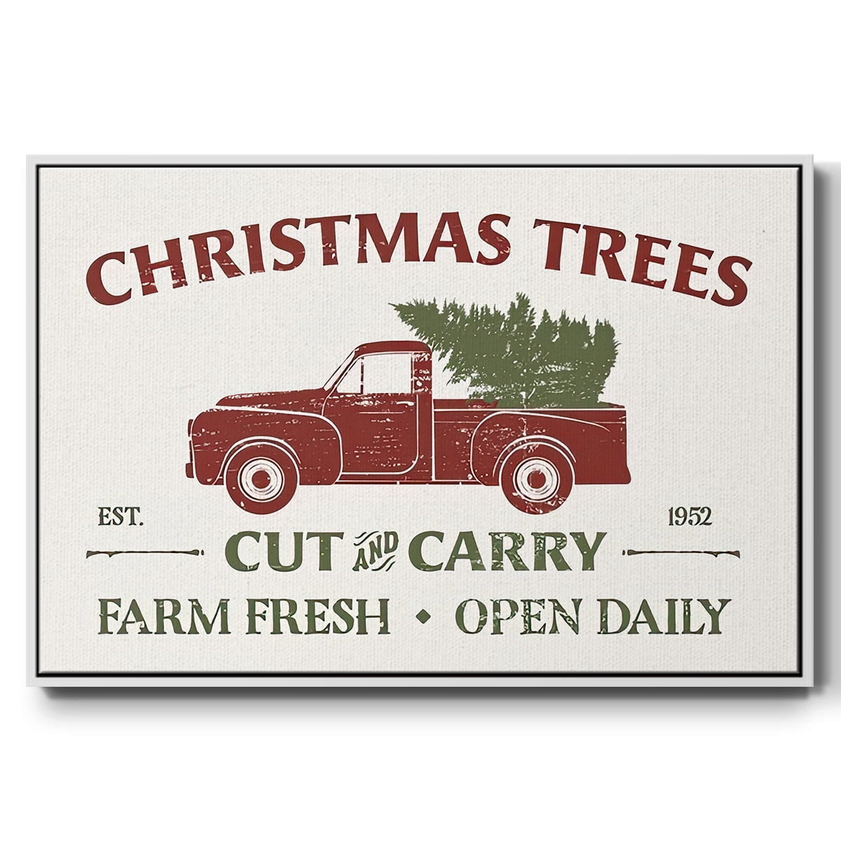 Christmas Farm Sign Collection A - Framed Gallery Wrapped Holiday Canvas - 27 x 41 - White Frame