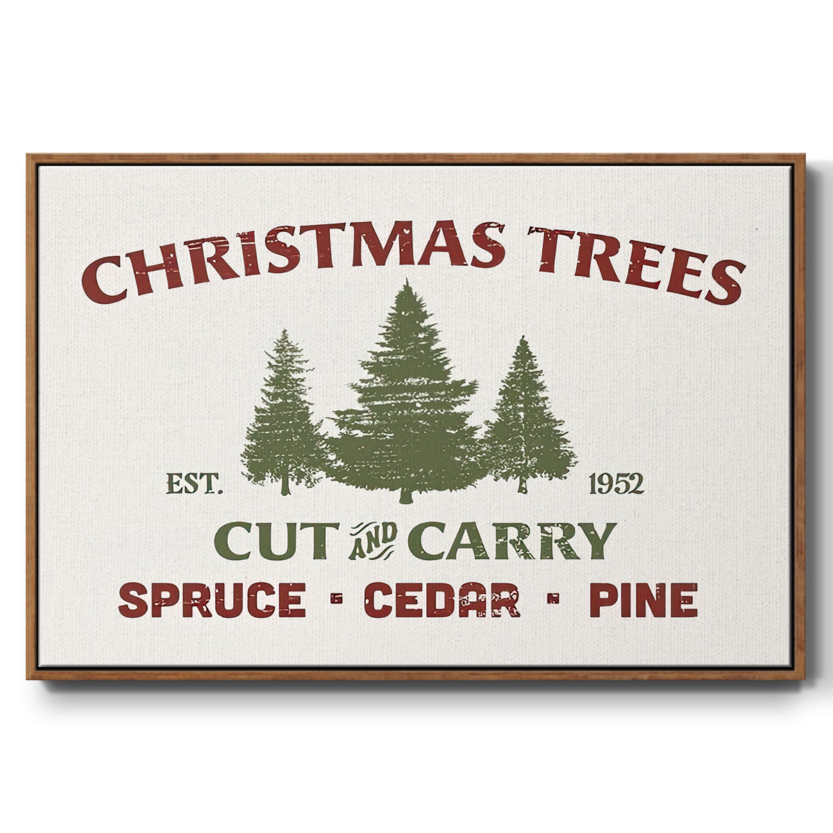 Christmas Farm Sign I - Framed Gallery Wrapped Holiday Canvas - 17 x 25 - Rosewood Frame