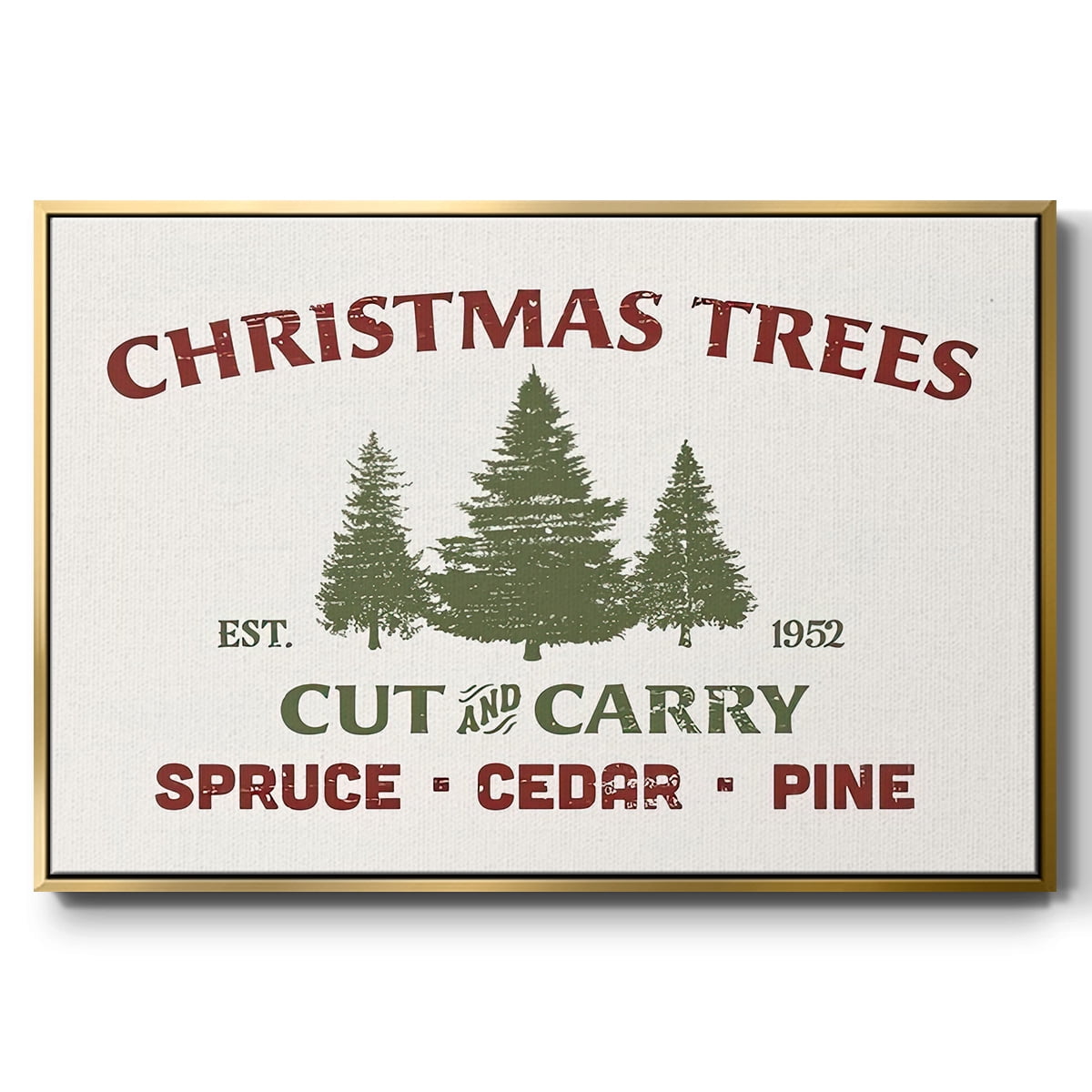 Christmas Farm Sign I - Framed Gallery Wrapped Holiday Canvas - 25 x 37 - Gold Frame