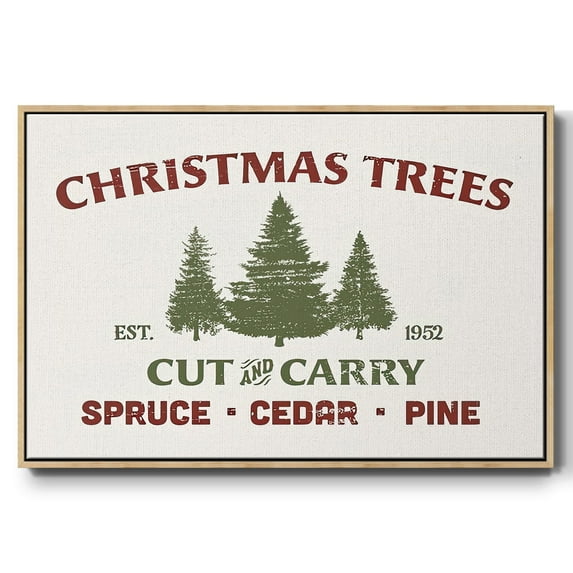 Christmas Farm Sign I - Framed Gallery Wrapped Holiday Canvas - 25 x 37 - Natural Wood Frame