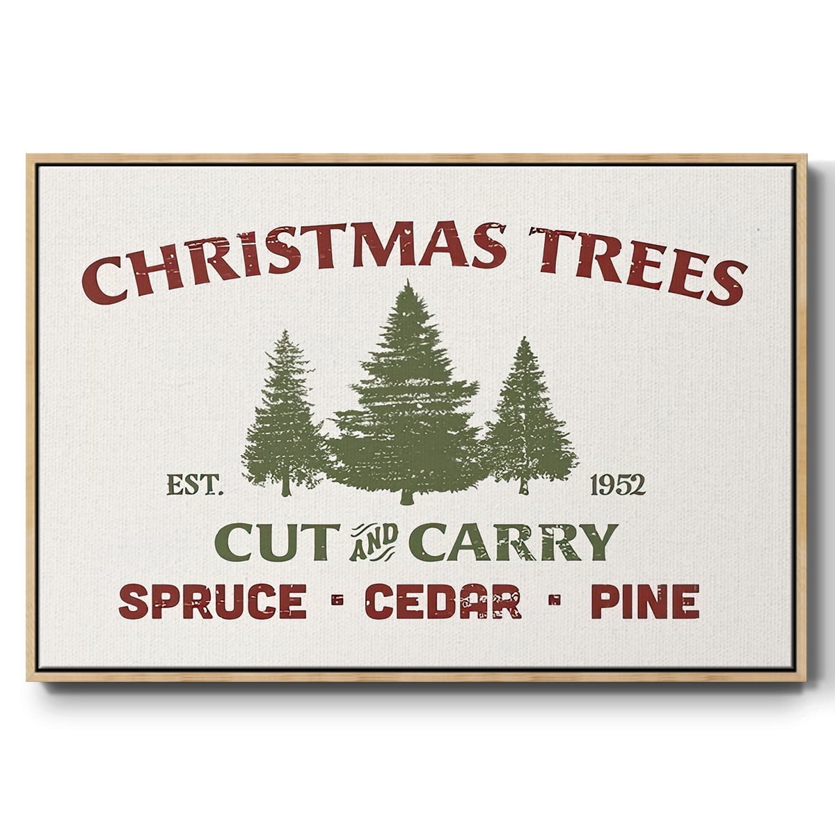 Christmas Farm Sign I - Framed Gallery Wrapped Holiday Canvas - 27 x 41 - Natural Wood Frame
